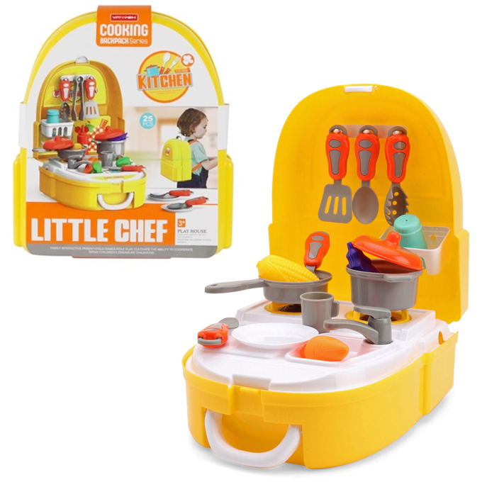 Little Chef Cooking Backpack for Kids | 25 Pieces Kitchen Play Set