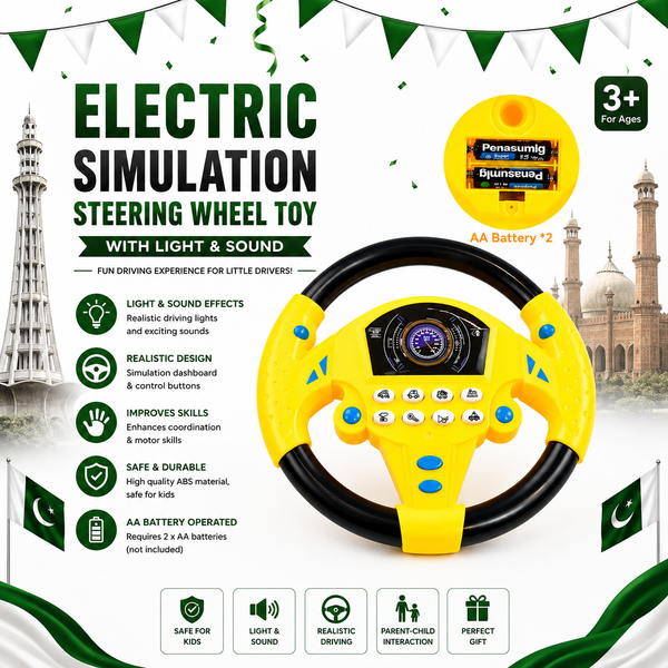 Electric Simulation Steering Wheel Toy with Light & Sound for Kids