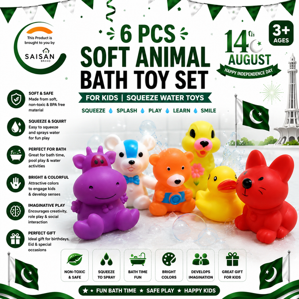 6 Pcs Soft Animal Bath Toy Set for Kids