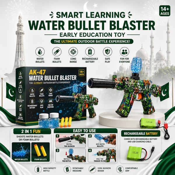AK-47 Style Gel Blaster Toy Gun with Water Bullets & Foam Darts